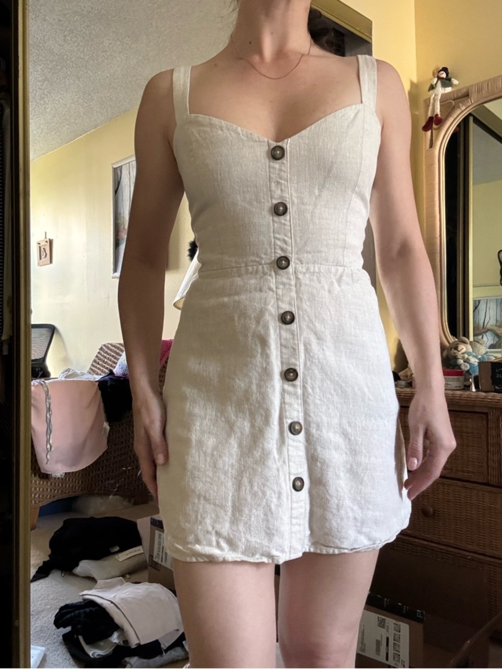 Reformation Ivory Button-Front Mini Dress